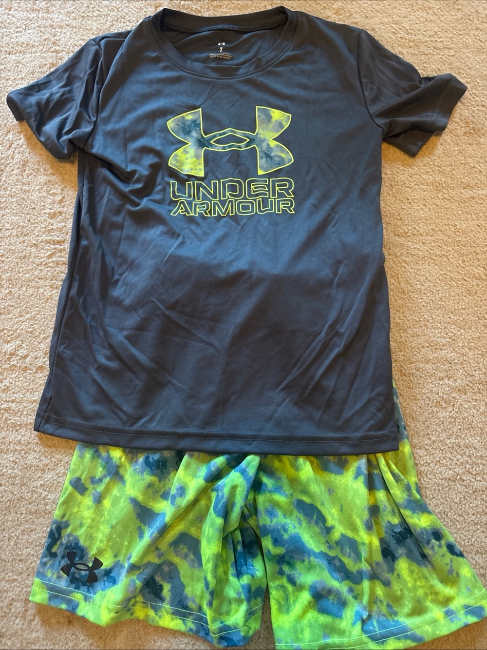 Under Armour gray Tee with Neon Yellow-Green Logo